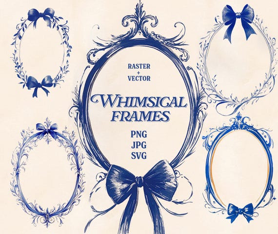 Blue Ink Hand Drawn Whimsical Frame Clipart Set in PNG, JPG, SVG, Ai – Instant Download for Personal & Commercial Use, Crafts, Invitations