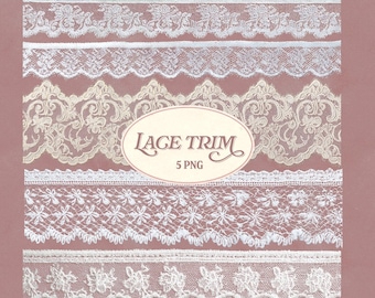 Coquette Lace Trim PNG Set, Vintage White Lace Borders, Romantic Lace Ribbon Clipart, Wedding Scrapbook Collage Decor, Digital Download