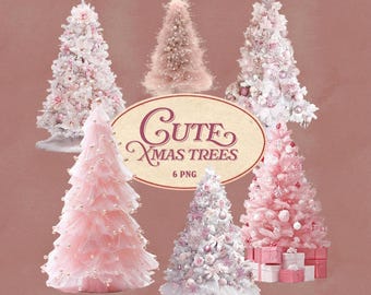 Kawaii Christmas Tree PNG, Cute Pink Xmas Clipart, Holiday Sublimation Designs, Festive Digital Graphics for Stickers & Coquette Crafts