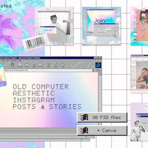 Retro Computer Windows 95 Aesthetic Instagram templates Canva, Old Computer Instagram Kit
