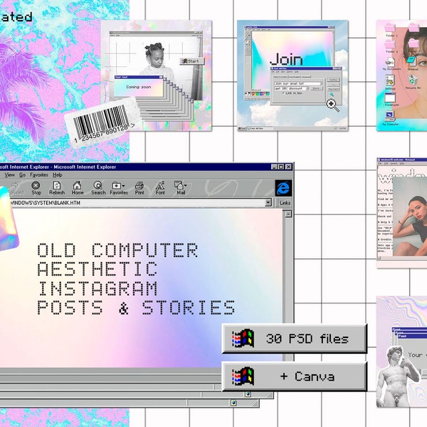 Retro Computer Windows 95 Aesthetic Instagram templates Canva, Old Computer Instagram Kit