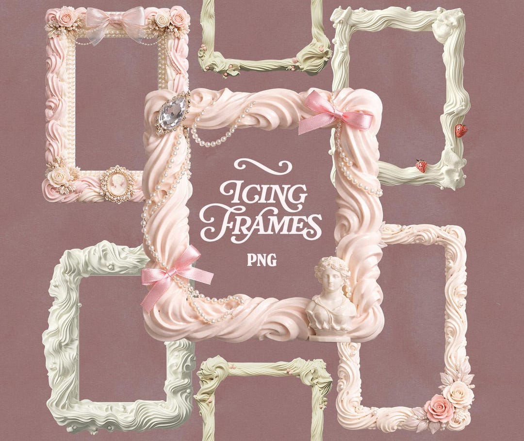 Cake Frosting Frame PNG Clipart Set Coquette Kawaii Cute Cream Frames ...
