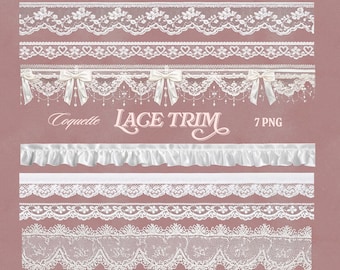 Coquette Lace Trim PNG Set, Vintage White Lace Borders, Romantic Lace Ribbon Clipart, Wedding Scrapbook Invitation Decor, Digital Download