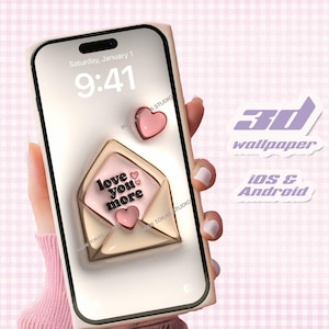 Fondo de pantalla de corazón con letras de amor brillantes en 3D para móvil / Fondo de pantalla de almohada inflada / Fondo de pantalla kawaii / Fondo de pantalla de iPhone / Fondo de pantalla de Samsung