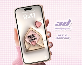 3D glänzend Liebesbrief Herz Wallpaper für das Handy | Tapete Aufgeblasenes Hauchkissen | Kawaii Tapete | iPhone Hintergrund | Samsung Hintergrundbild