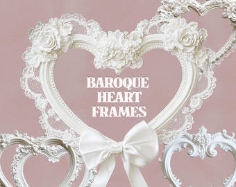 Romantische barokke hartframes-5 png-transparante kant en bloemenframes voor bruiloftdecor, uitnodigingen, digitale ontwerpen, coquette, rococo