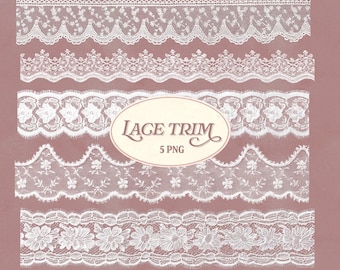 Coquette Lace Trim PNG Set, Vintage White Lace Borders, Romantic Lace Ribbon Clipart, Wedding Scrapbook Collage Decor, Digital Download
