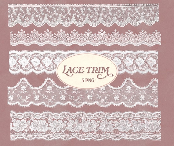 Coquette Lace Trim PNG Set, Vintage White Lace Borders, Romantic Lace Ribbon Clipart, Wedding Scrapbook Collage Decor, Digital Download