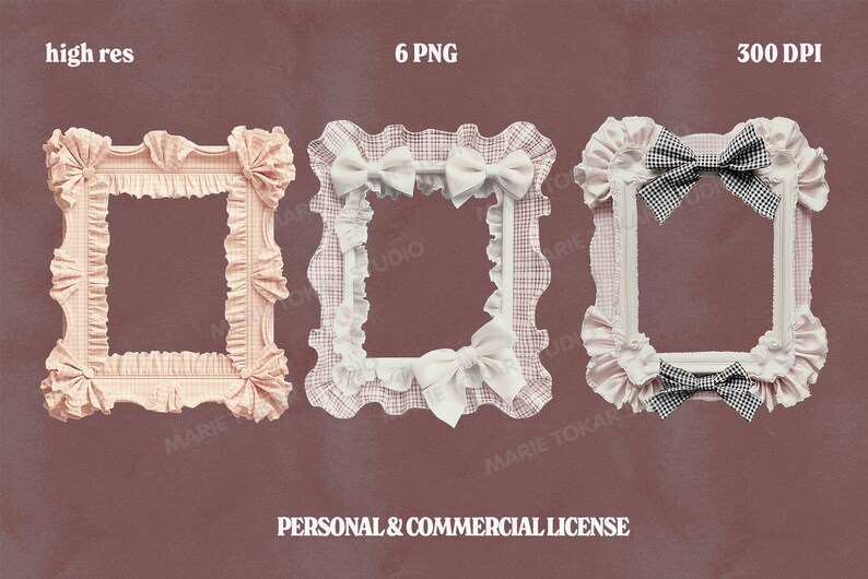 Ruffle Frame PNG Clipart Set Coquette Cottagecore Bow Frames Gingham ...