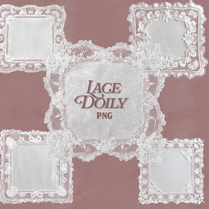 Vintage Square Lace Doily PNG Set | Transparent Digital Handkerchief Clipart for Junk Journal, Wedding & Coquette Baroque Card Design