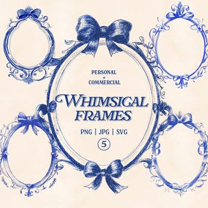 Blue Ink Hand Drawn Whimsical Frame Clipart Set in PNG, JPG, SVG, Ai – Instant Download for Personal & Commercial Use, Crafts, Invitations