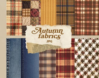 10 Autumn Fabric Textures JPG – Plaid, Denim, Knit and Quilt Seamless Patterns for Scrapbooking Backgrounds, Sewing, Crafts, Digital Design