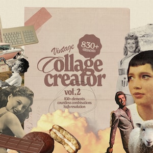 INSTANT DOWNLOAD, Printable, Vintage Retro Digital Collage Creator 830+ PNG