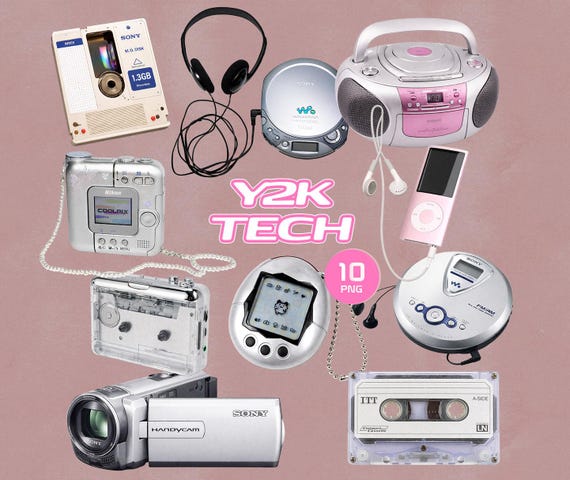 Y2K Tech PNG Clipart Set, Retro Digital Devices, Vintage