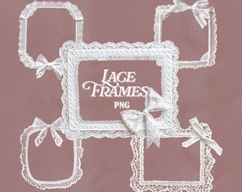 5 Romantic Lace Frame Clipart PNG | Vintage Coquette Bows & Lace Border Graphics for Scrapbooking, Journals, Wedding Invitations, Baroque