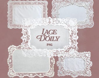 Vintage Rectangular Lace Doily PNG Set | Transparent Digital Handkerchief Clipart for Junk Journal, Wedding & Card Design