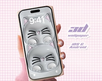 3D glänzende süße Katze Wallpaper für Handy | Tapete Aufgeblasenes Hauchkissen | Kawaii Tapete | iPhone Hintergrund | Samsung Hintergrundbild