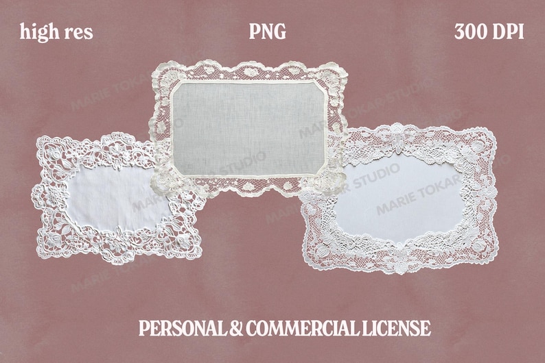 Vintage Rectangular Lace Doily PNG Set | Transparent Digital ...