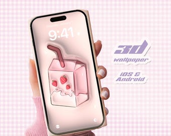 Glänzendes pastellrosa Erdbeertapete für das Handy | Kissen Pusteblumen Tapete | Kawaii Tapete | iPhone Hintergrund | Samsung Hintergrundbild