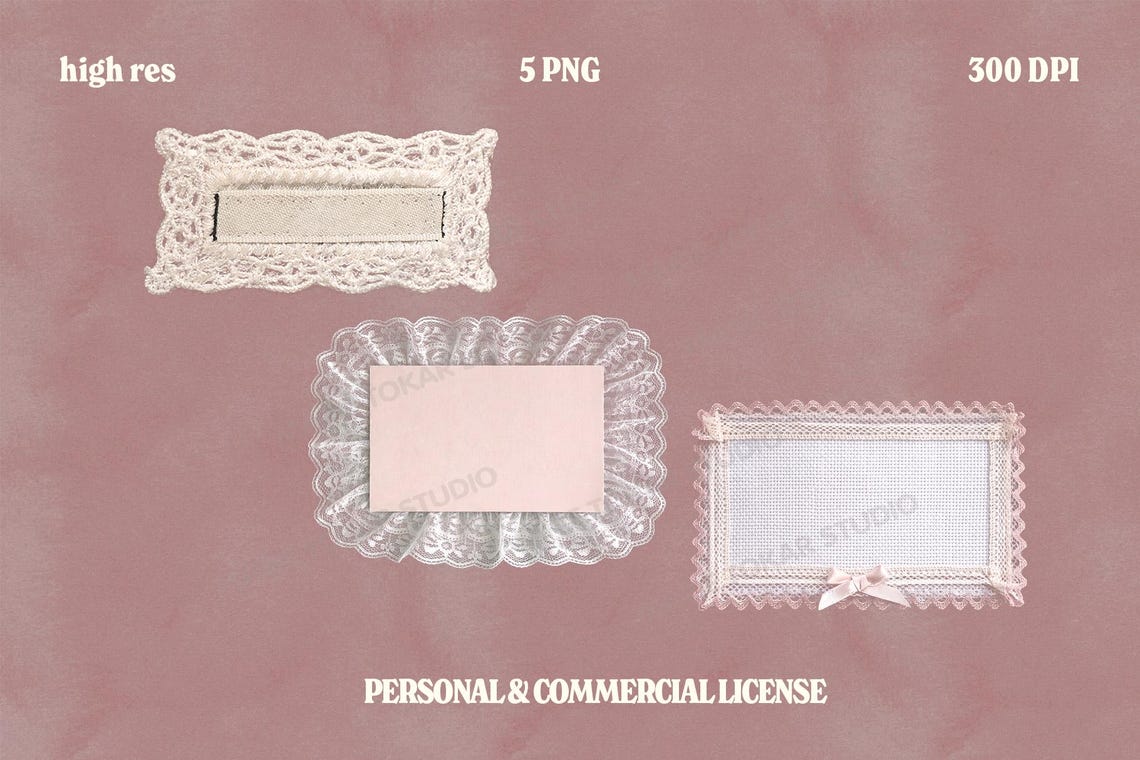 Vintage Lace Labels PNG Bundle, Fabric Tag Clipart, Shabby Chic Wedding ...