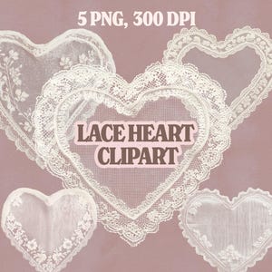 Conjunto de marcos PNG de corazón de encaje vintage: imágenes prediseñadas de pañuelo barroco y fondos transparentes para bodas, álbumes de recortes, manualidades, lindos, femeninos