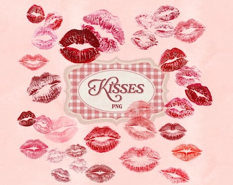 Kiss Marks PNG Bundle, Lipstick Lips Clipart, Valentine Coquette Aesthetic, Romantic Love Graphics, Feminine Scrapbook Collage PNG