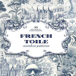 DOWNLOAD IMMEDIATO, 30 modelli senza cuciture di toile francese – classici paesaggi, rane, funghi, motivi tropicali e invernali in JPG di alta qualità