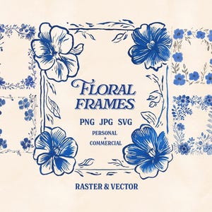 5 cadres botaniques dessinés à la main, Clipart Png Svg Ai et Jpg Bundle bordures florales vintage pour la création numérique de faire-part de mariage et décoration