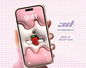 Glänzende rosa niedliche Erdbeere Wallpaper für Handys | Kissen Pusteblumen Tapete | Kawaii Tapete | iPhone Hintergrund | Samsung Hintergrundbild