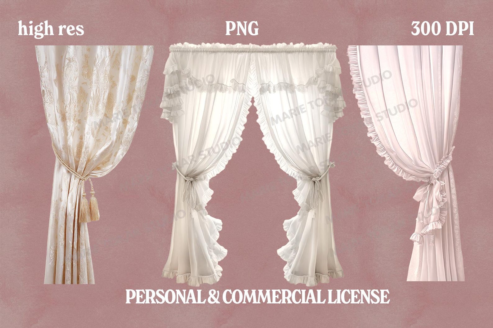 Coquette Curtain Clipart Bundle PNG, Vintage Drapes, Elegant Window ...