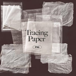 May include: A collection of translucent, white tracing paper sheets with varying textures, including flat and crumpled pieces. The central sheet features the black text Tracing Paper and PNG inside an oval, showcasing a variety of paper styles.