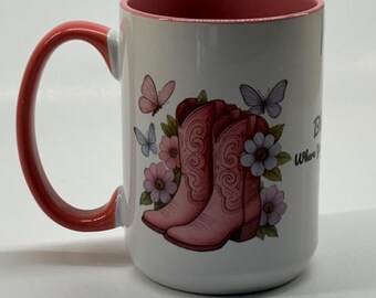 Cowgirl boots mug with flowers