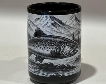 Black and White Salmon Mountain Mug – Fishing Outdoors Drinkware