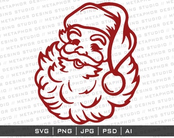 Vintage Santa Svg, Santa Face Svg Png Winter Christmas png, Cricut Cutting files, sublimation instant digital download
