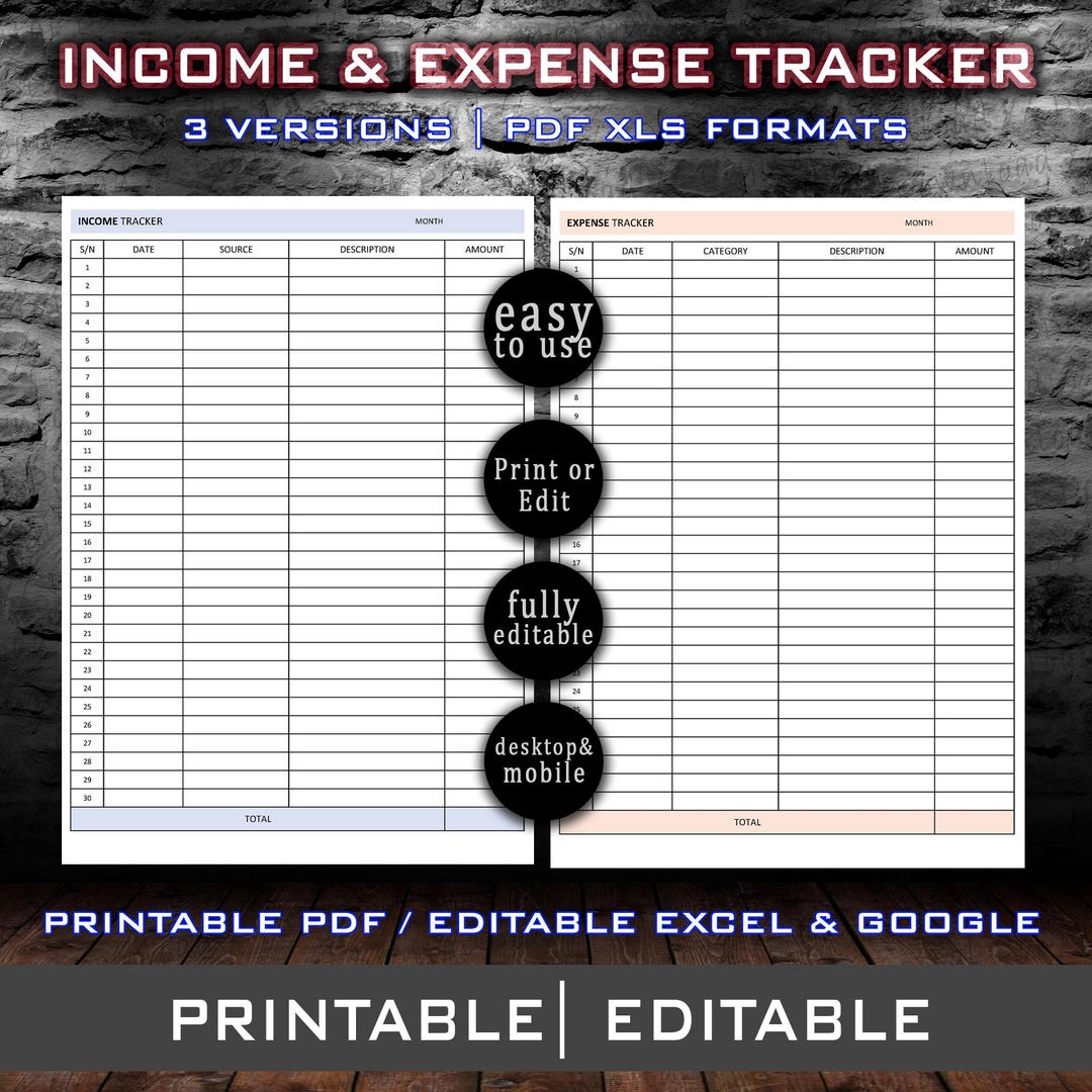 Income Tracker and Expense Tracker Spreadsheet – Monthly Budget Planner ...