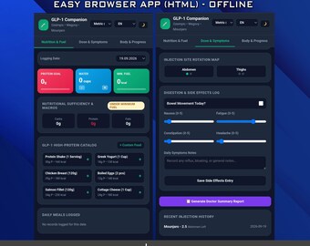GLP1 Weight Loss Tracker Web App, Ozempic Wegovy Mounjaro Companion Tool, Daily Protein Water Injection Log, Interactive Digital Journal