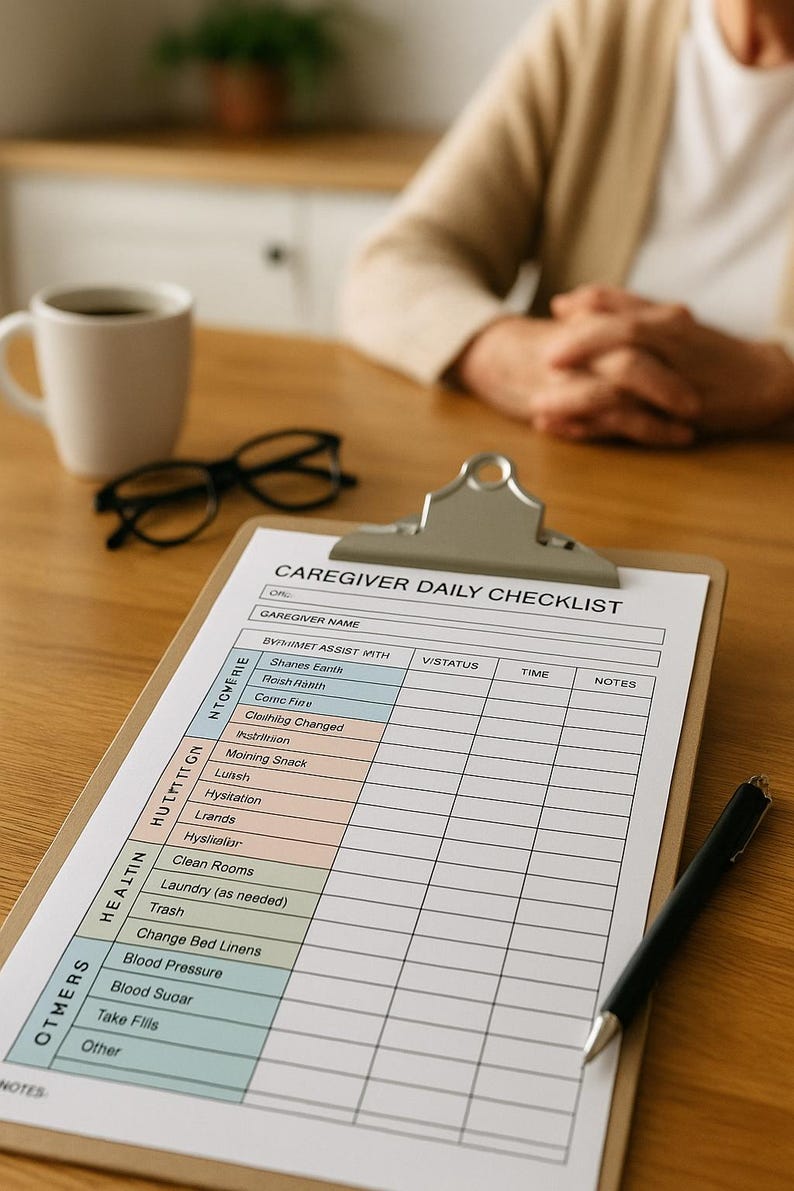 Printable Caregiver Daily Log & Timesheet – Elderly Care Checklist (PDF • Excel • Google Sheets)