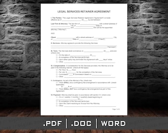 Retainer Agreement (Attorneys / Lawyers) Template Form Pdf Docx Word Printable Editable digital download file, 2025 legal documents by ali