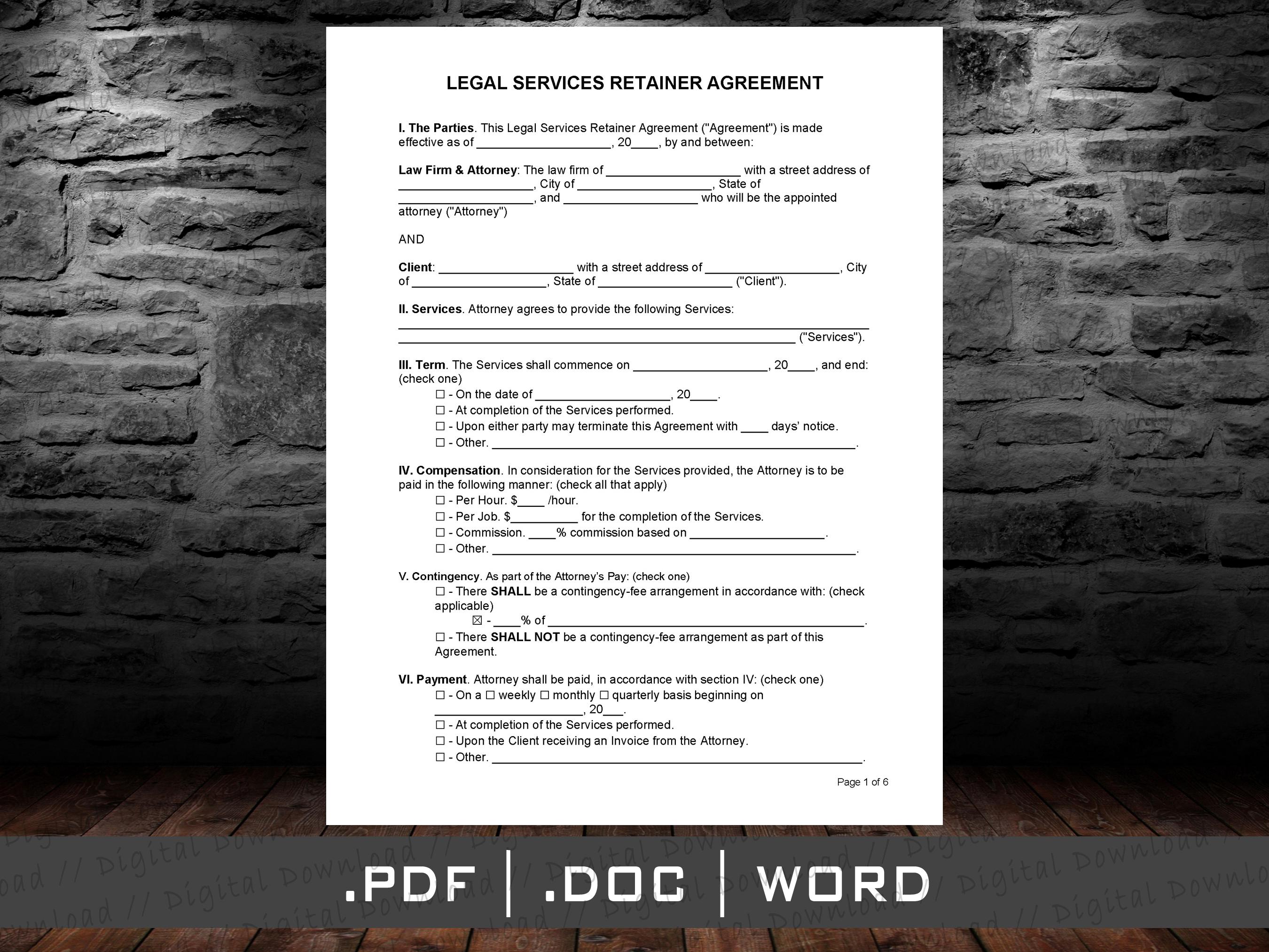 Retainer Agreement (attorneys / Lawyers) Template Form Pdf Docx Word ...