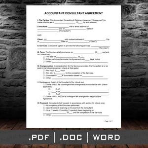 Accounting Consultant Agreement Form - Accounting Template Form PDF Docx Word, Printable Editable digital download file