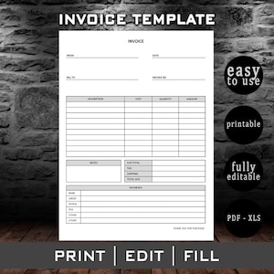 Editable Blank Invoice Template, Google Docs, Word, PDF, Printable Invoice Template, A4, Professional Business Invoice, Customizable Invoice