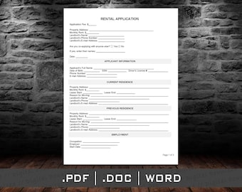 Rental Application Form, Rental Application Form Template, Printable Rental Application Form PDF DOCX Word, instant digital download