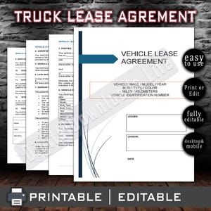 Truck Lease Agreement Template. PDF Fillable & Printable. Editable Ms Word Google Docs. Truck Lease Agreement Form. Lease Agreement Contract