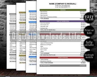 Profit and Loss Statement Template, Expense Report, Income Statement, Bookkeeping, Profit Calculator, Financial Statement, Excel Template
