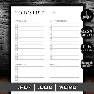 To Do List Template Pdf Docx Word To Do List Checklist Form Template Editable digital download file, 2025 legal documents by Ali