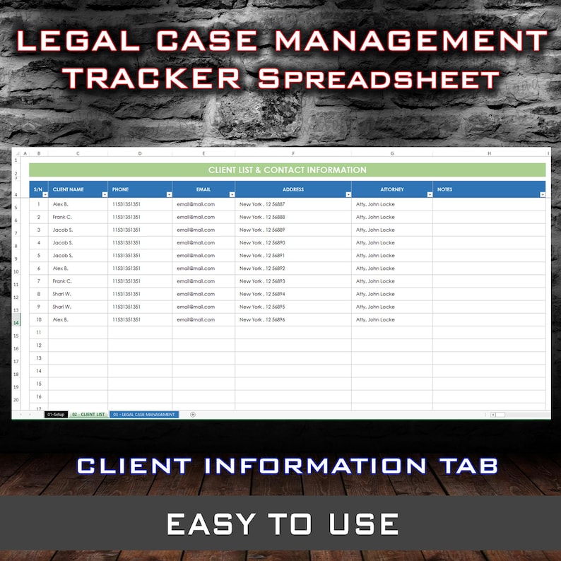 Legal Case Management Spreadsheet for Attorneys, Attorney Case Tracker ...