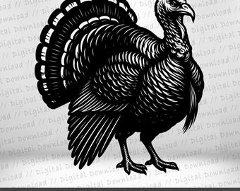 Simple Turkey SVG | Thanksgiving Cut File | Black and White Silhouette for Cricut & Silhouette Machines  Digital Download | Vector Image