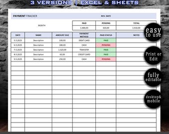 Payment Tracker Excel Bundle | Bill Tracker, Payment Log, Invoice Planner, Monthly Payment Tracker, Budget Spreadsheet, Finance Template