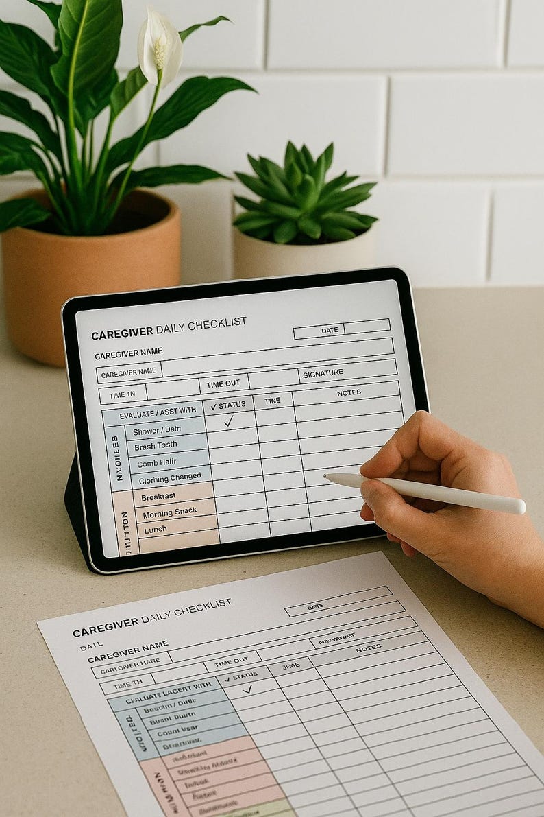 Printable Caregiver Daily Log & Timesheet – Elderly Care Checklist (PDF • Excel • Google Sheets)