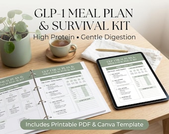 GLP-1 Meal Plan & Cookbook PDF | High Protein Small Portions Diet Guide for Ozempic Wegovy Zepbound | Nausea Safe Grocery List